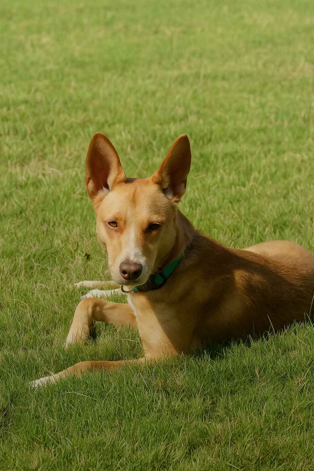 Dog-resting-on-green-grass Dog lounging in summer grass.
